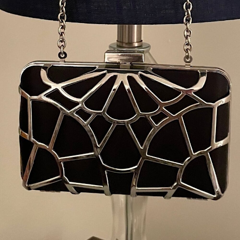 EUC BCBG MAXAZRIA BLACK & SILVER CLUTCH
